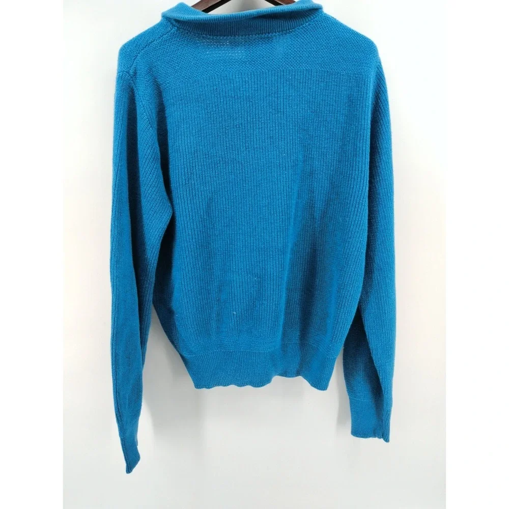 Woolrich Sweater Teal Blue Cotton Blend 90s Shawl Collar Pullover Made In USA